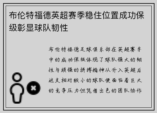 布伦特福德英超赛季稳住位置成功保级彰显球队韧性